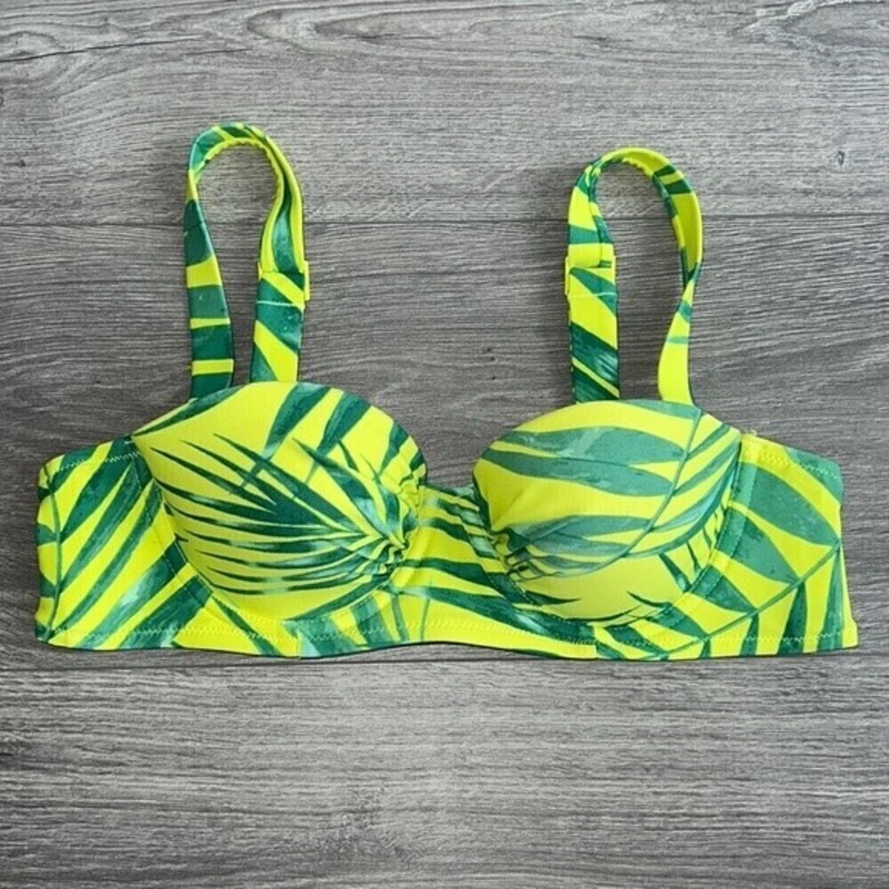 AERIE Lightly Lined Underwire Bikini Top Size 34A Neon Green Palm Leaf Tropical